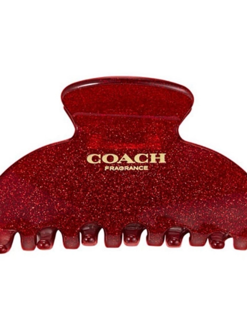 COACH Red Glitter Hair Claw Clip with Gold Logo
